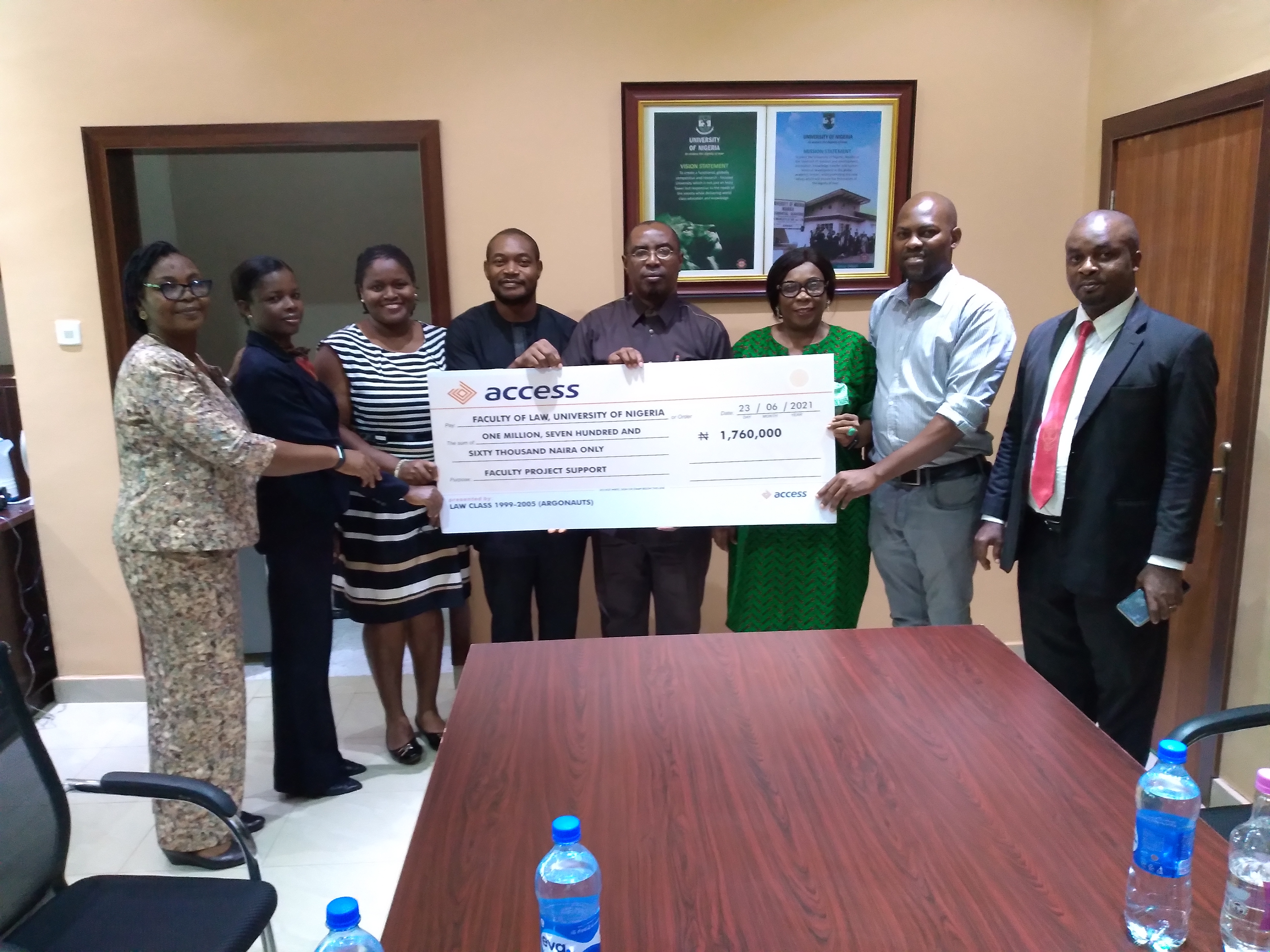 The faculty were presented with a Cheque of One million seven hundred and sixty thousand Naira (N1,760,000) by the alumni set of 2005.
